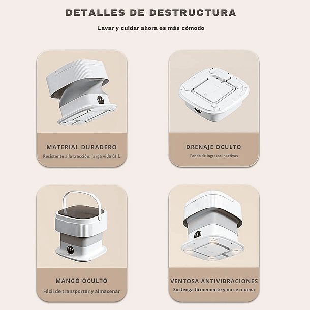 Mini Lavadora Portátil 2Kg por lavado Automática Gris