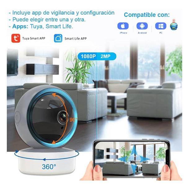 Cámara Seguridad 360° De Alta Calidad 1080p Visión Nocturna