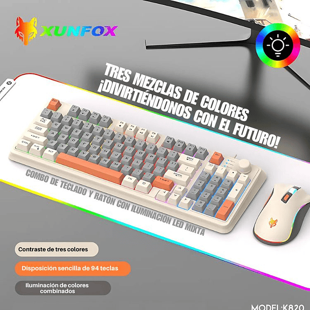 Teclado K82 + Mouse Para PC Gamer Con Luces LED RGB