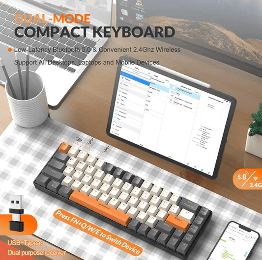 Teclado Mecanico K68 60% USB y USB C Inalámbrico para PC, MacBook, PS4, Xbox, iPhone, iPad, teclas intercambiables - AudioPlanet