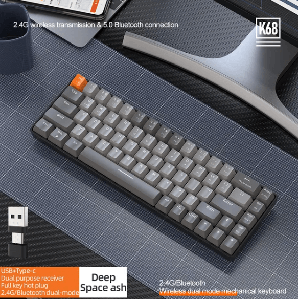 Teclado Mecanico K68 60% USB y USB C Inalámbrico para PC, MacBook, PS4, Xbox, iPhone, iPad, teclas intercambiables - AudioPlanet