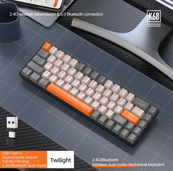 Teclado Mecanico K68 60% USB y USB C Inalámbrico para PC, MacBook